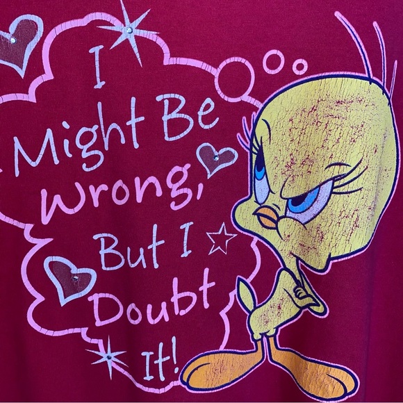 Vintage Looney Tunes Medium Red Tweety Bird Tee I Might Be Wrong But I Doubt It - Picture 2 of 9